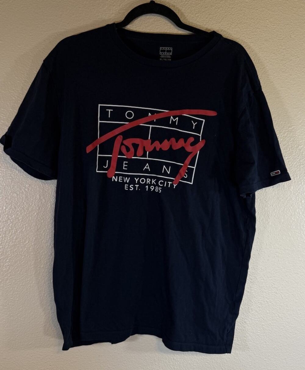 Tommy Hilfiger XL Black Graphic Flag Logo Crew Neck T-Shirt